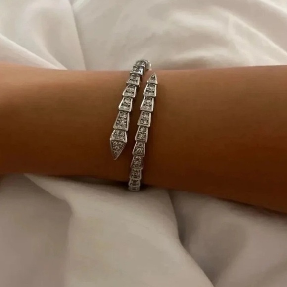 Serpenti Snake Crystal Silver Cuff Bracelet - Picture 5 of 7